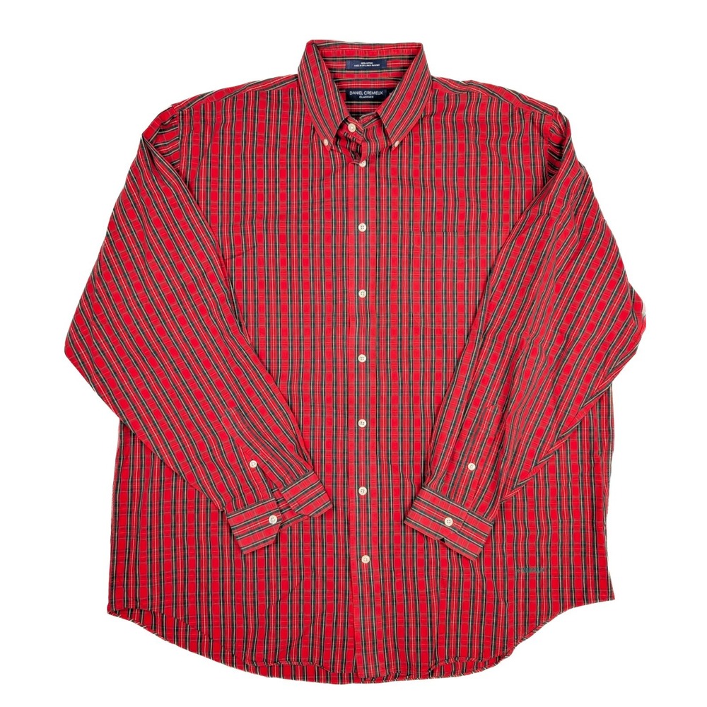 Daniel‎ Cremieux Classics Red Blue Striped Button L/S Dress Shirt Men's Size XL